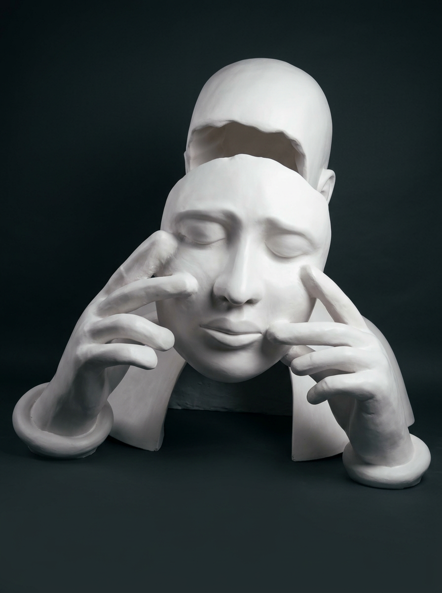 Dreaming Face Sculpture in Matte White