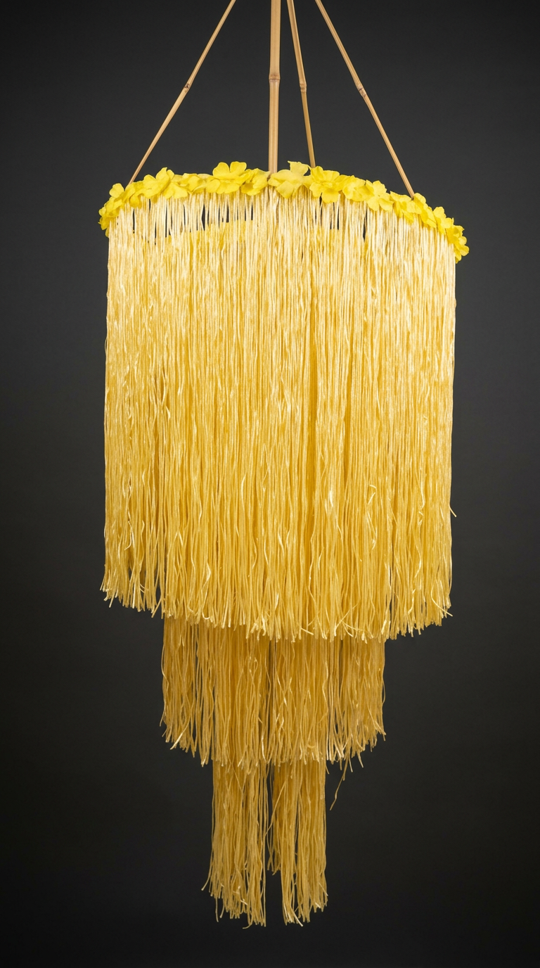 Yellow Raffia Chandelier in Marigold Yellow