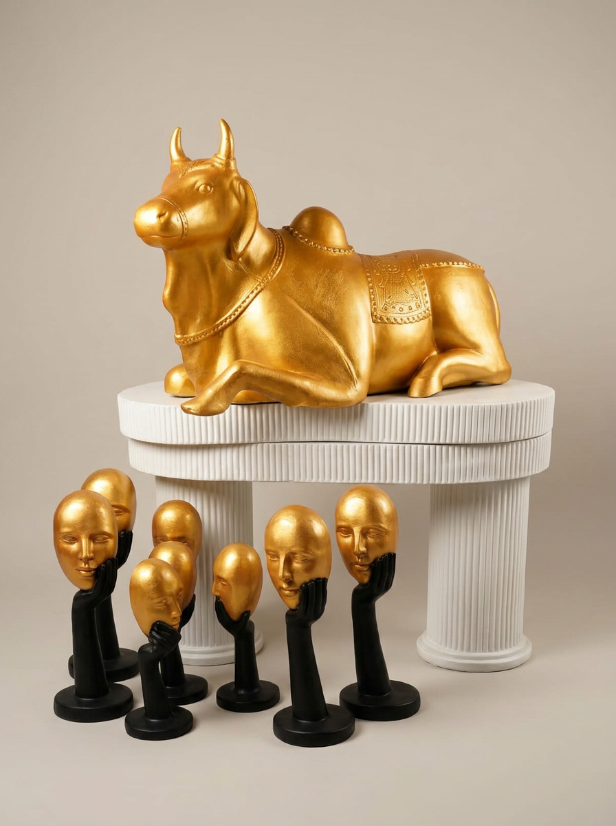 Nandi & Face Stands in Antique Gold