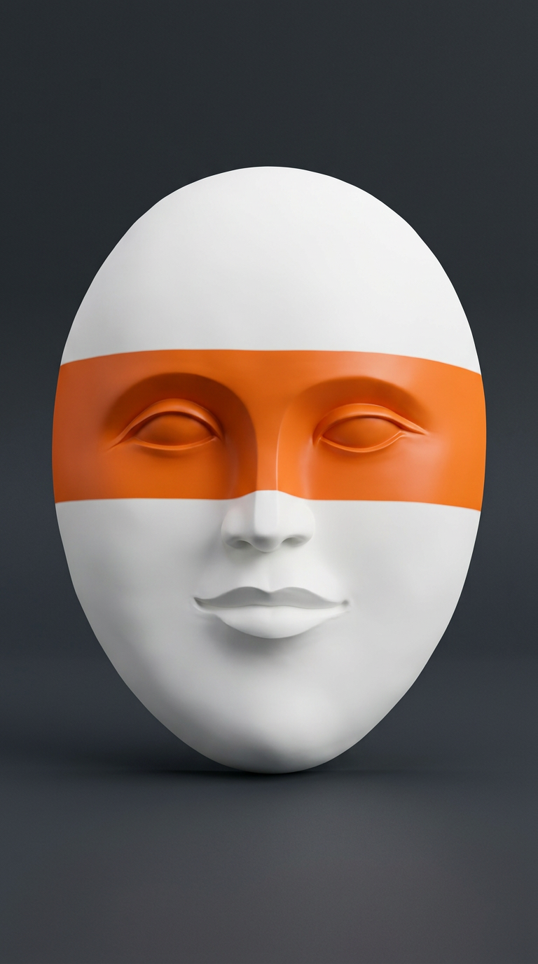White Oval Face Mask With Orange Band