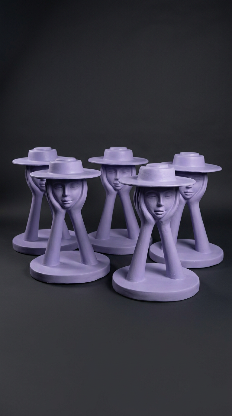 Lavender Hat Face Pedestal Bust Set