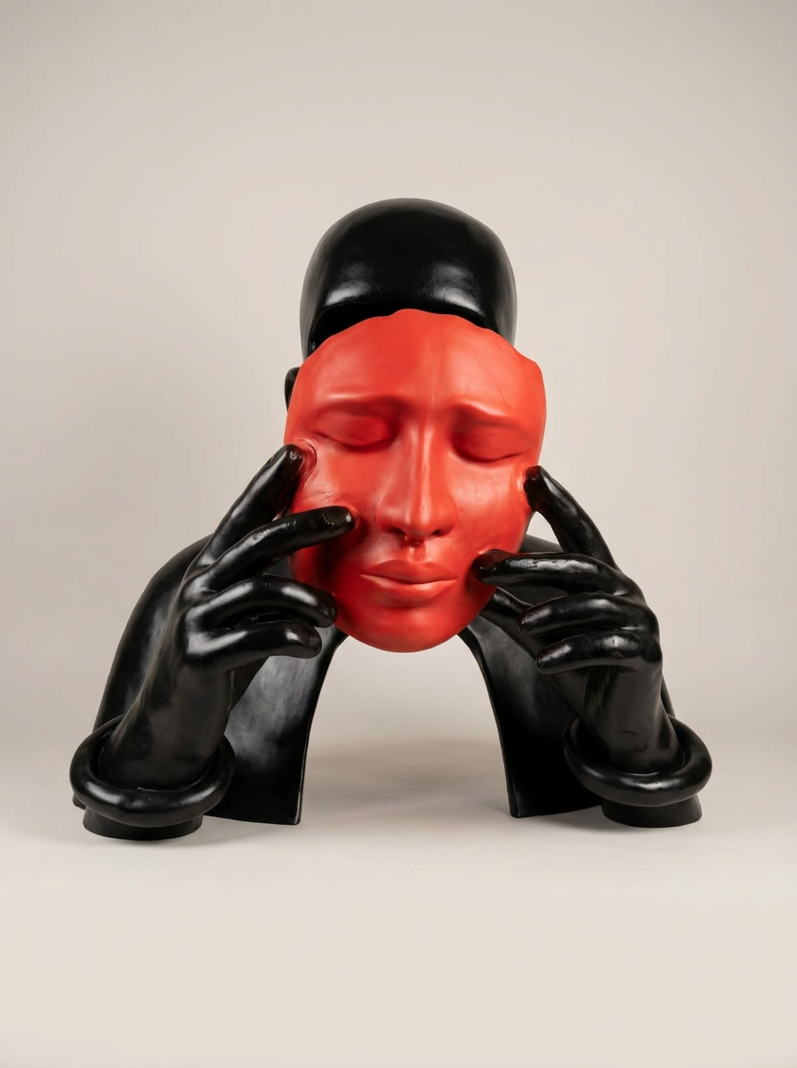 Red Mask Figure in Black & Scarlet