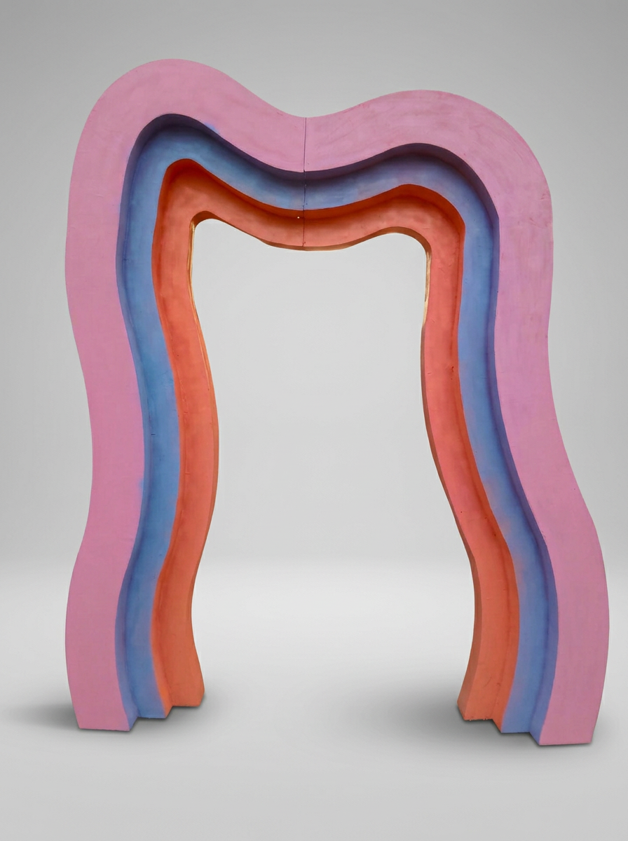 Pink Blue Coral Wavy Arch Wooden Gate