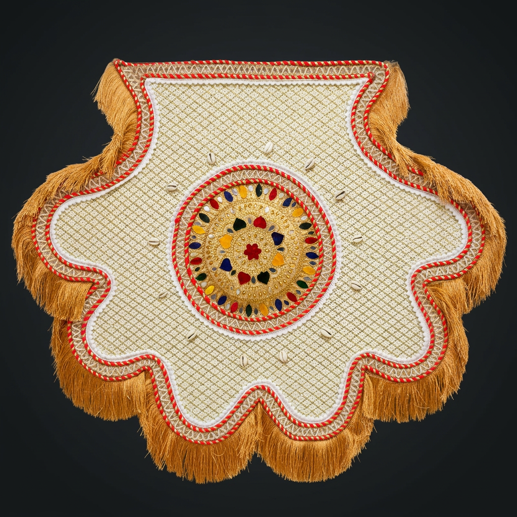 Cowrie Scallop Pankha in Ivory & Coral