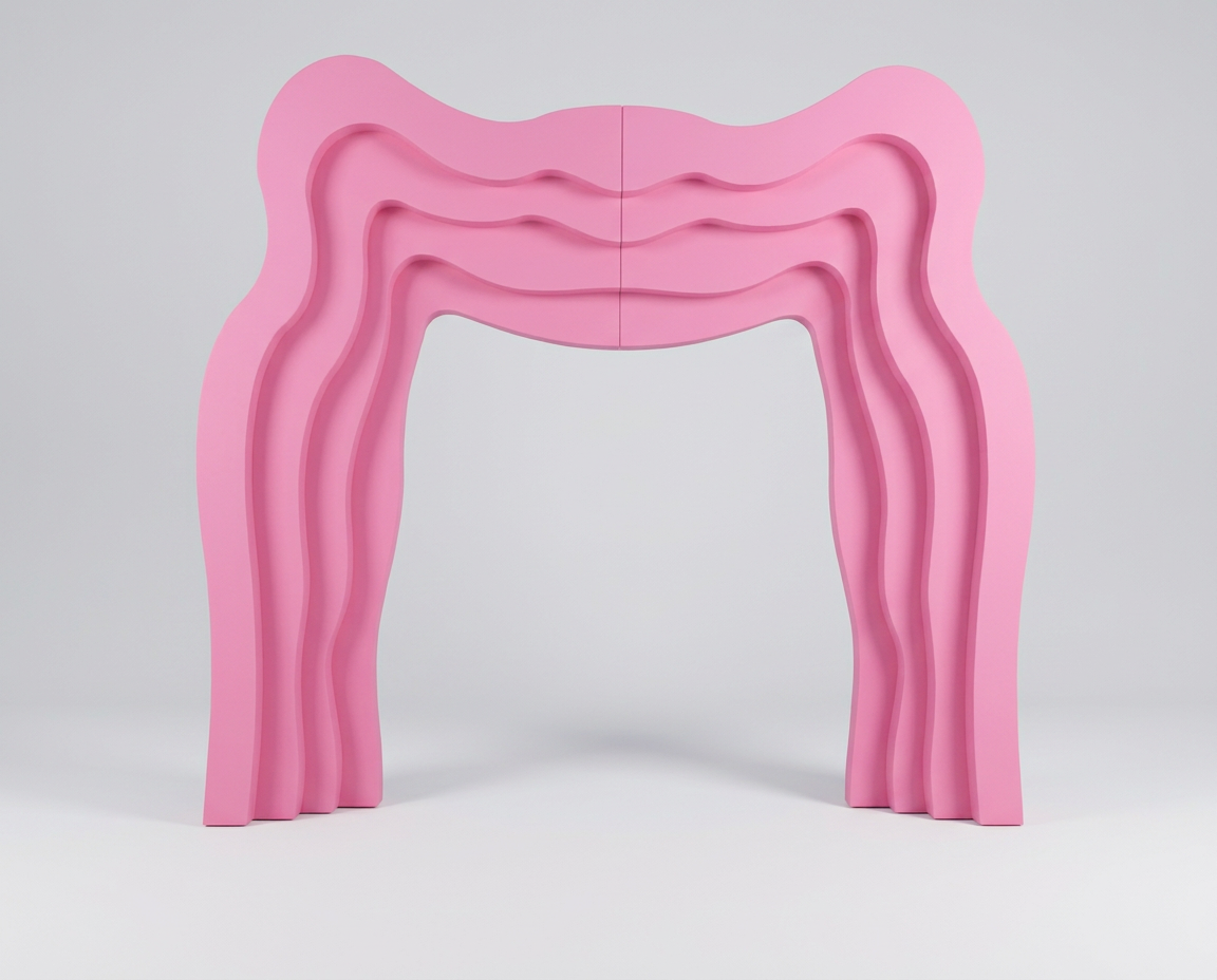 Pink Rippled Crest Wavy Arch Wooden Gate