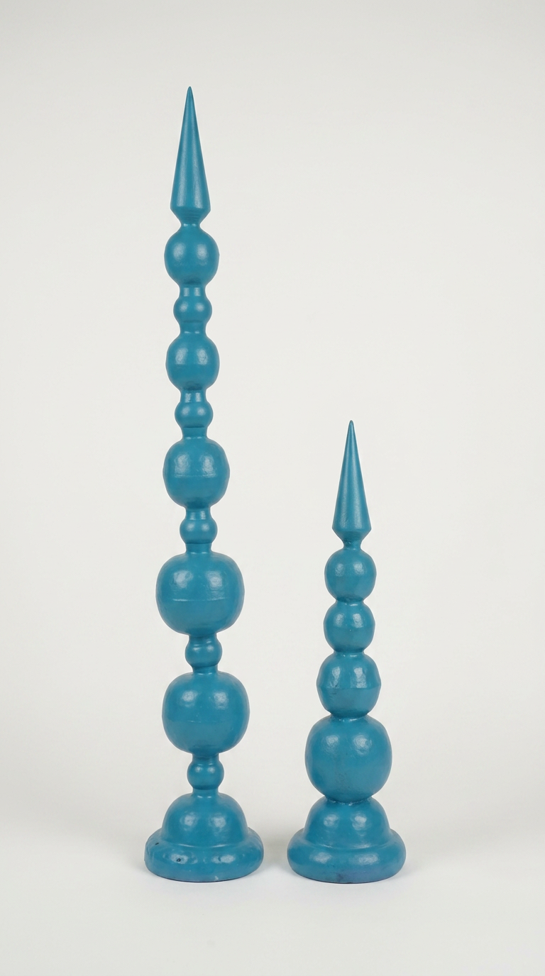 Teal Beaded Spire Pillar Pair