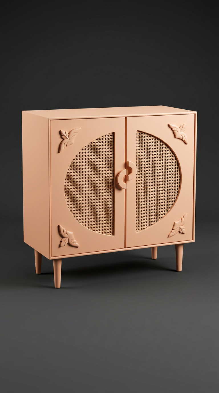 Cane Medallion Cabinet in Soft Peach