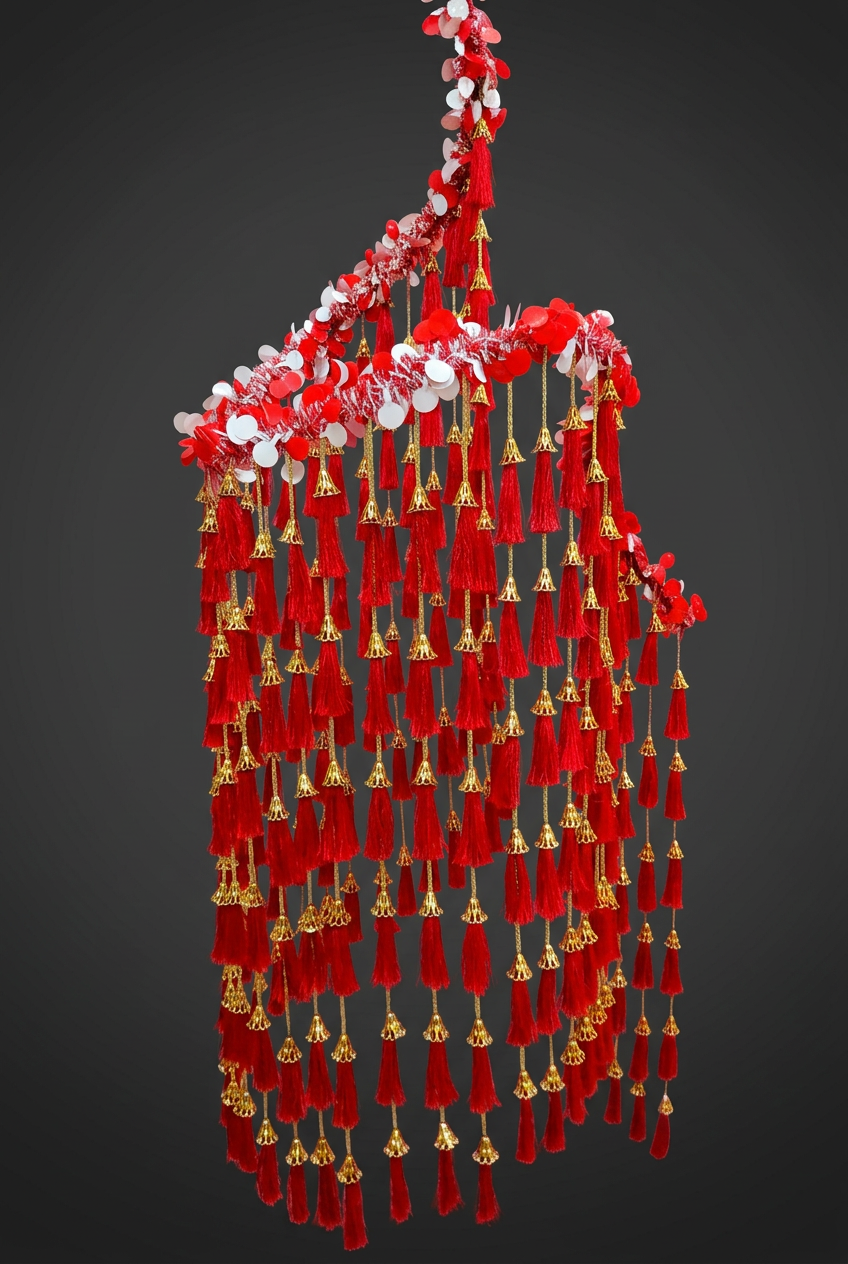 Red Tassel Bell Jhoomar in Scarlet & Gold