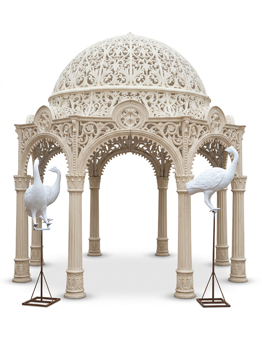 Grand Ivory Dome Mandap with Peacock Statues