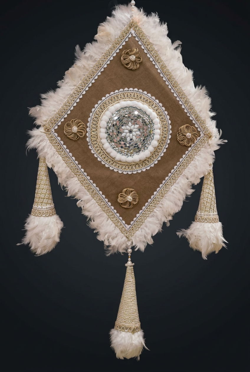 Feather Diamond Panel in Ivory & Taupe