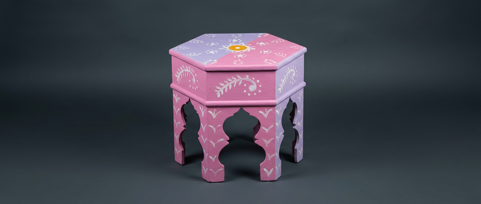 Hexagon Motif Stool in Pink & Lilac