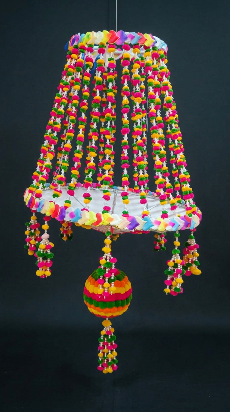 Rainbow Pom Jhoomar in Multicolour