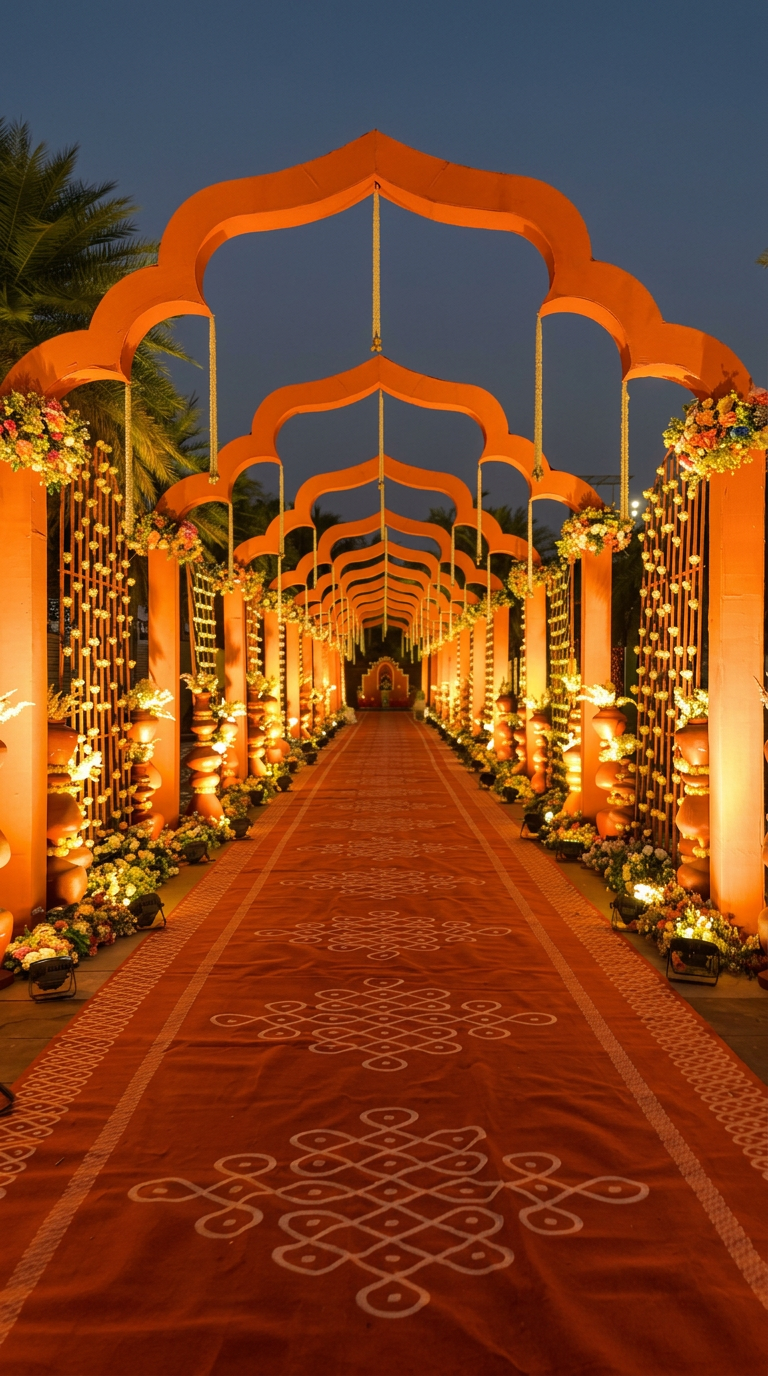 Orange Mughal Arch Walkway Tunnel Wooden Gate