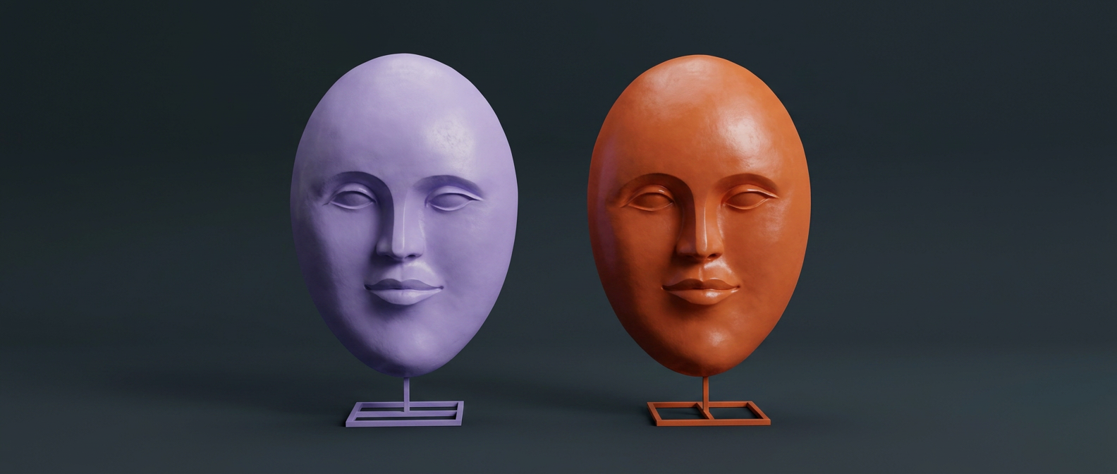 Lavender & Rust Oval Face Bust Pair