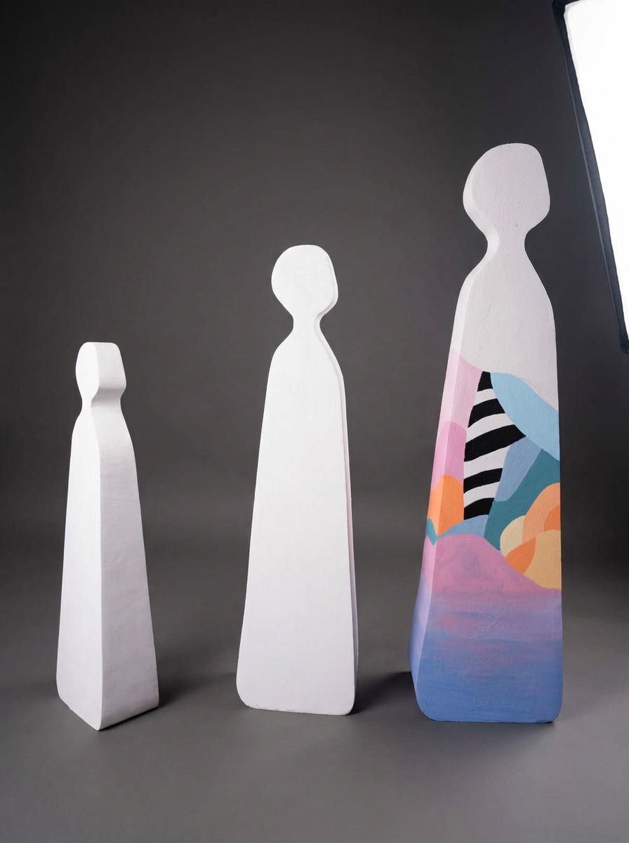 Abstract Figure Standees in White & Painted