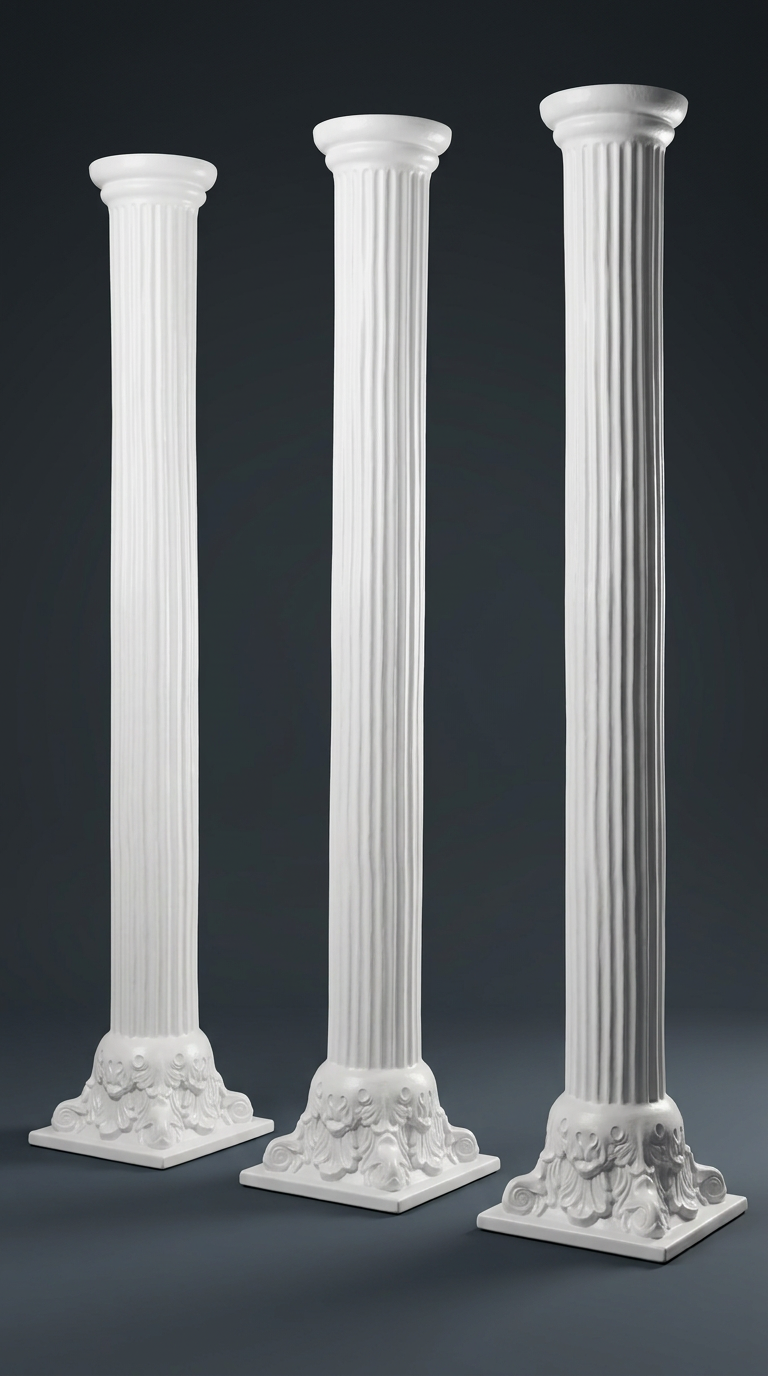 Tall White Fluted Roman Pillar Set