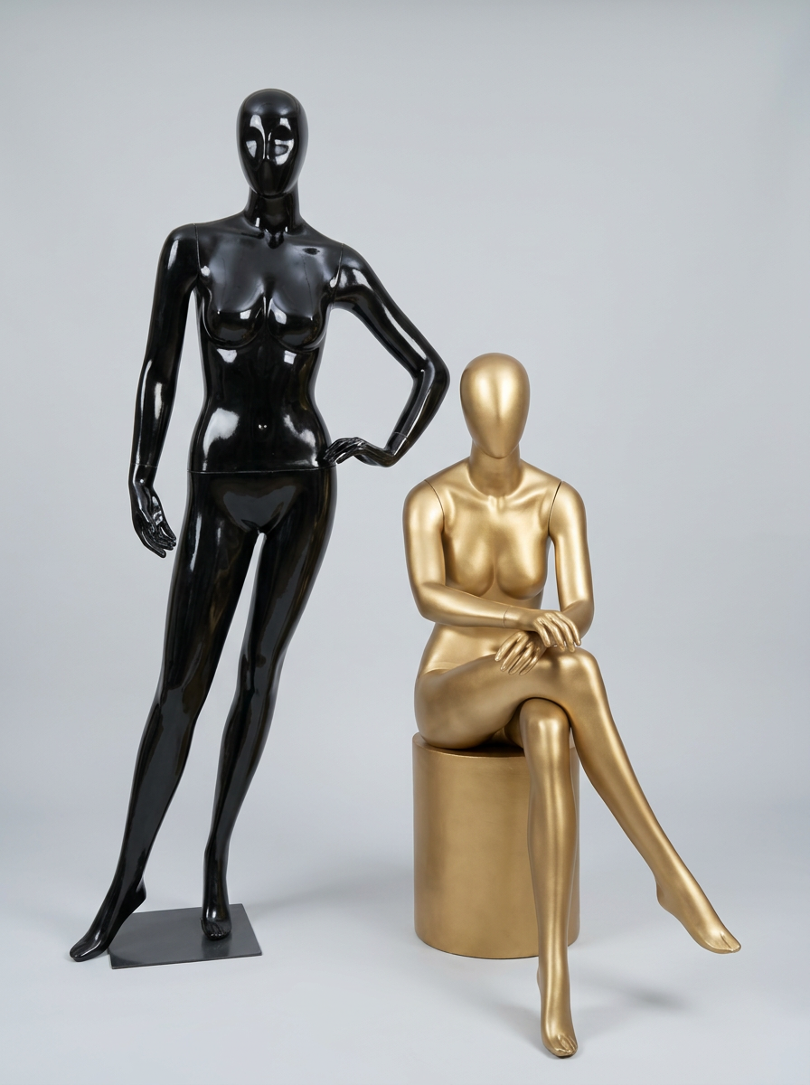 Black Standing & Gold Seated Mannequin Pair