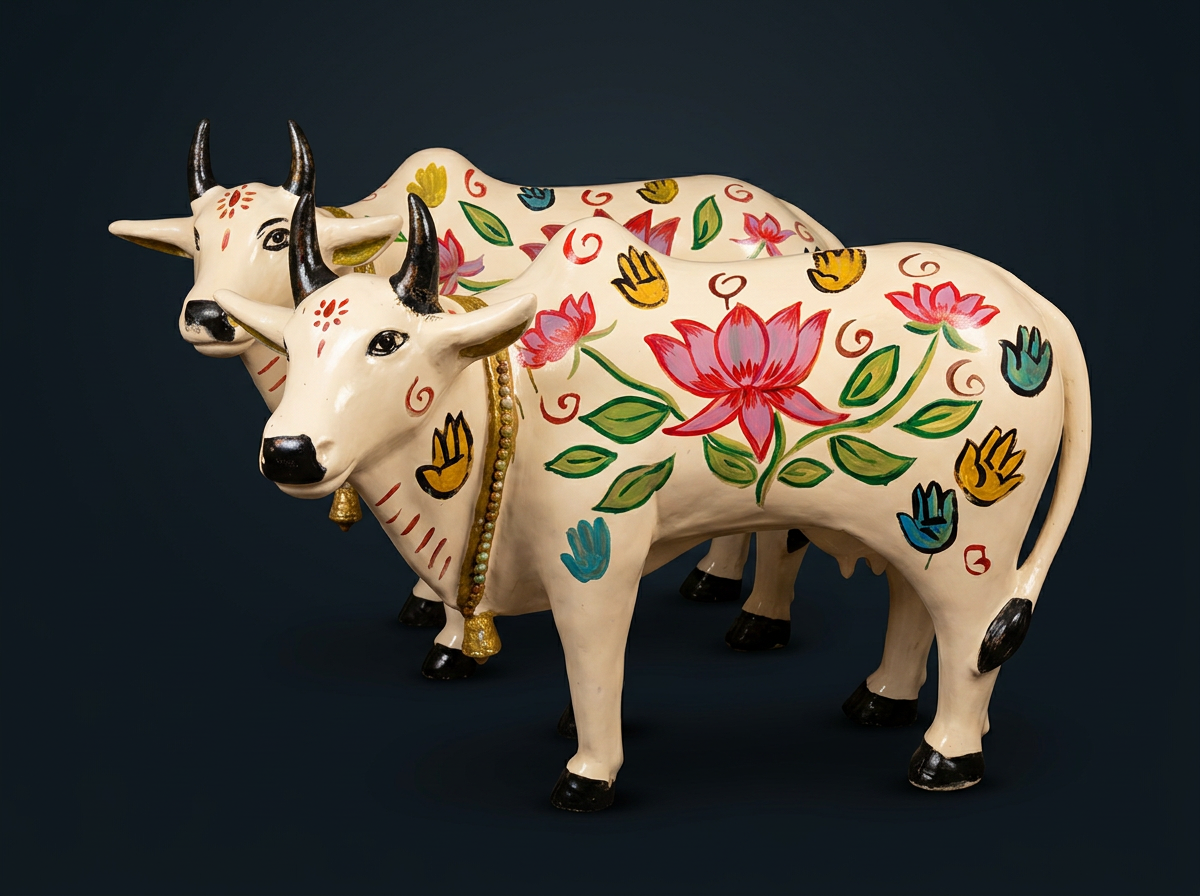 Lotus Nandi Duo in Ivory Hand-painted