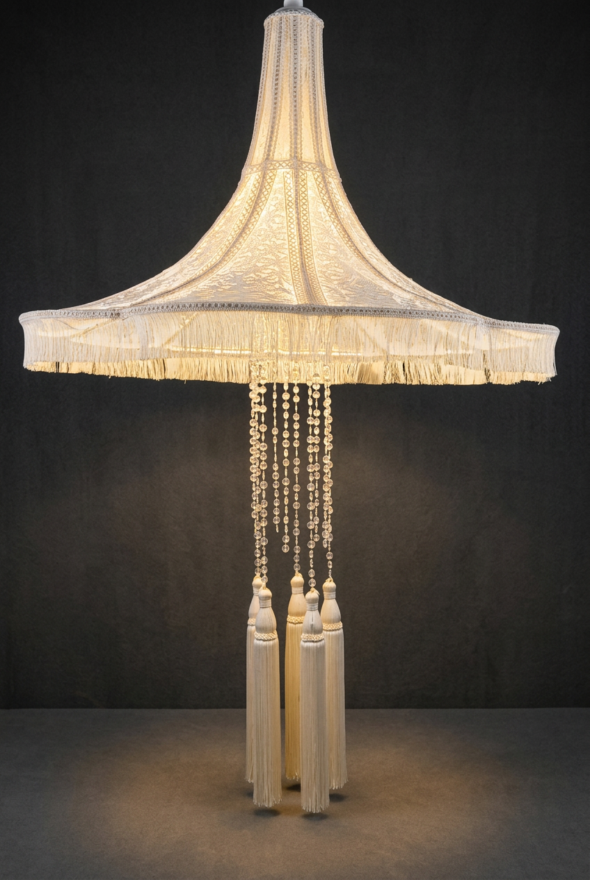 Lit Fringe Canopy in Ivory & Warm Gold