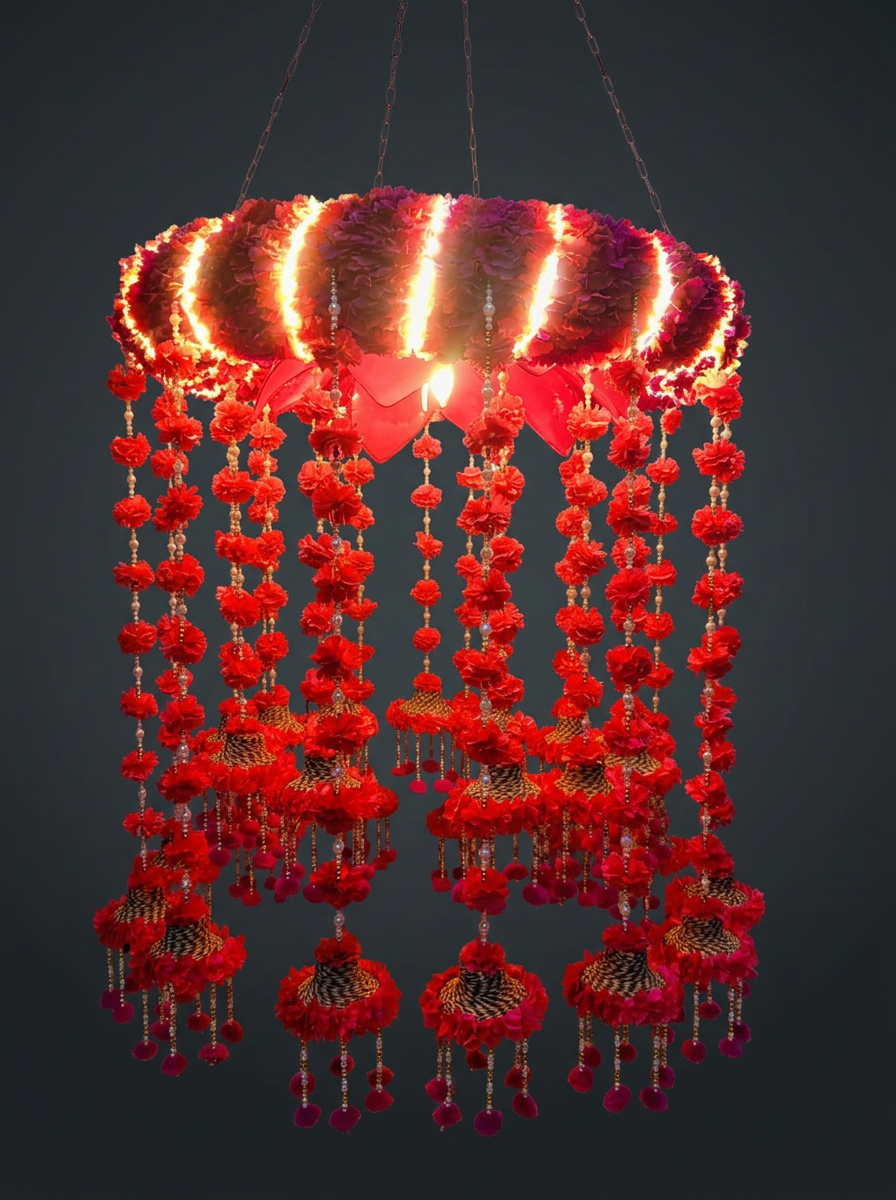 Marigold Ring Chandelier in Scarlet & Gold