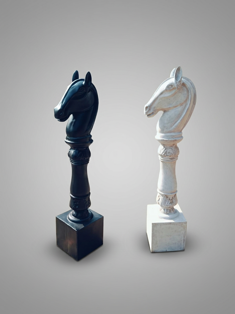 Chess Knight Pair in Black & Antique White