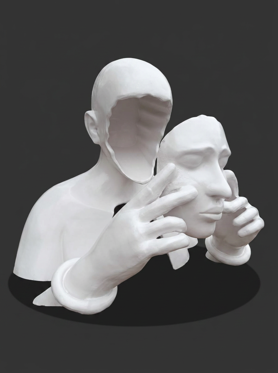 Unmasked Figure Bust in Matte White