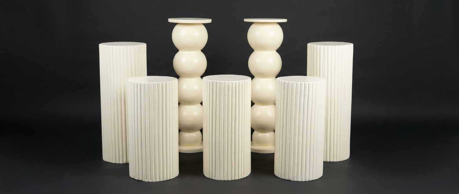 Ivory Fluted Cylinder Pedestal Set