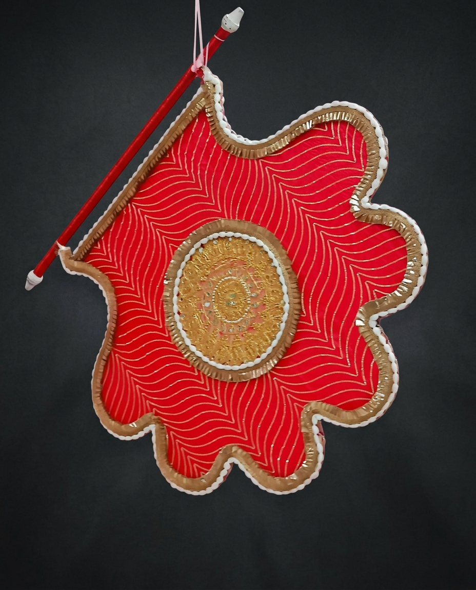 Scalloped Hand Pankha in Crimson & Gold