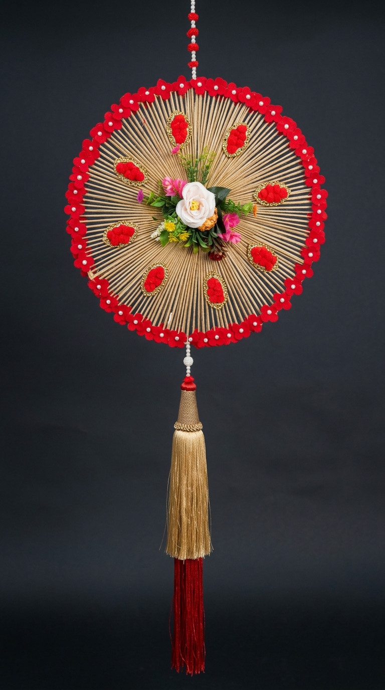 Red Jute Fan in Scarlet & Natural