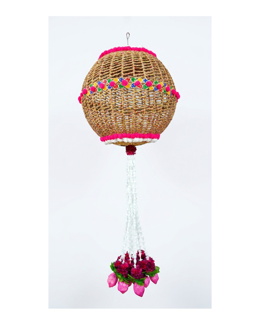Pink Jute Orb Floral Tassel
