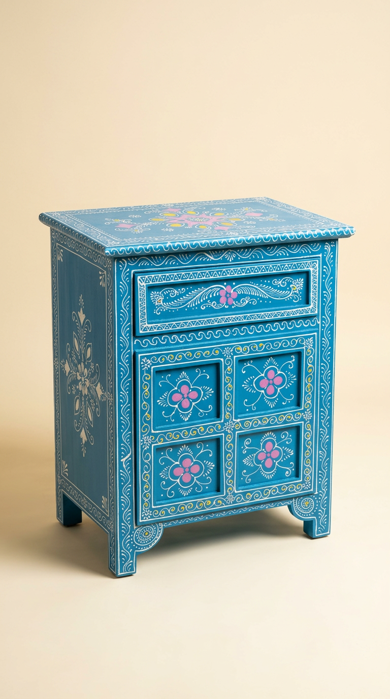 Hand-Painted Chest in Peacock Blue