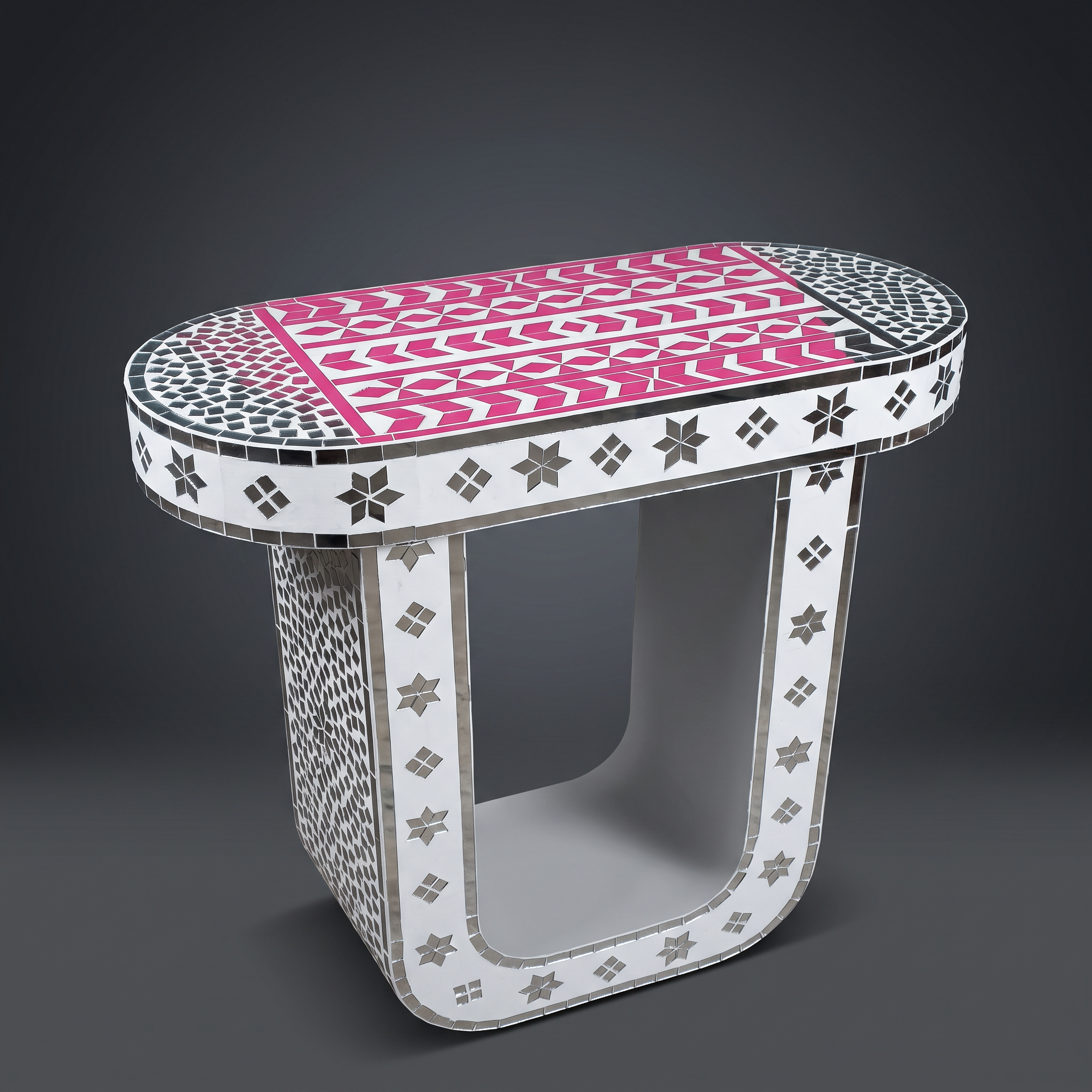 Mirror Mosaic Console in White & Pink