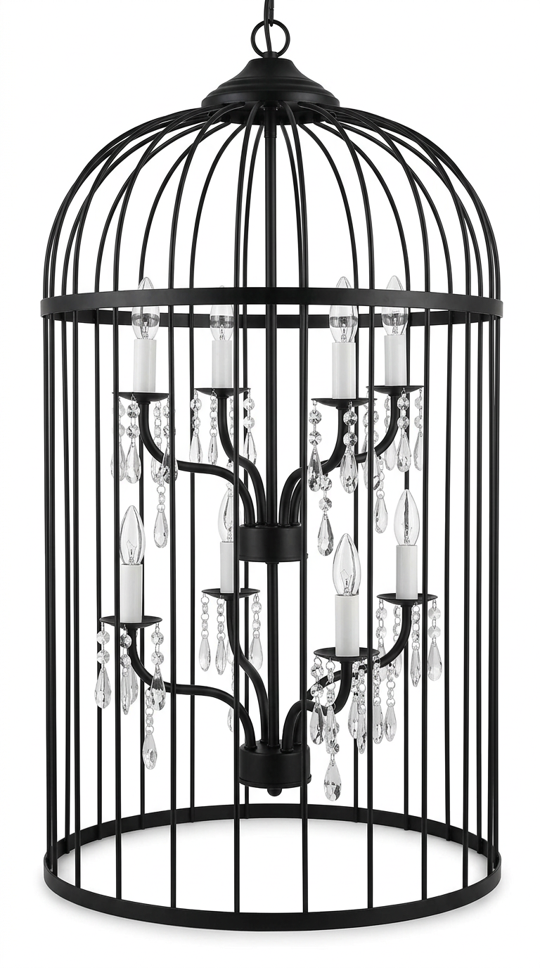 Black Iron Birdcage Crystal Chandelier