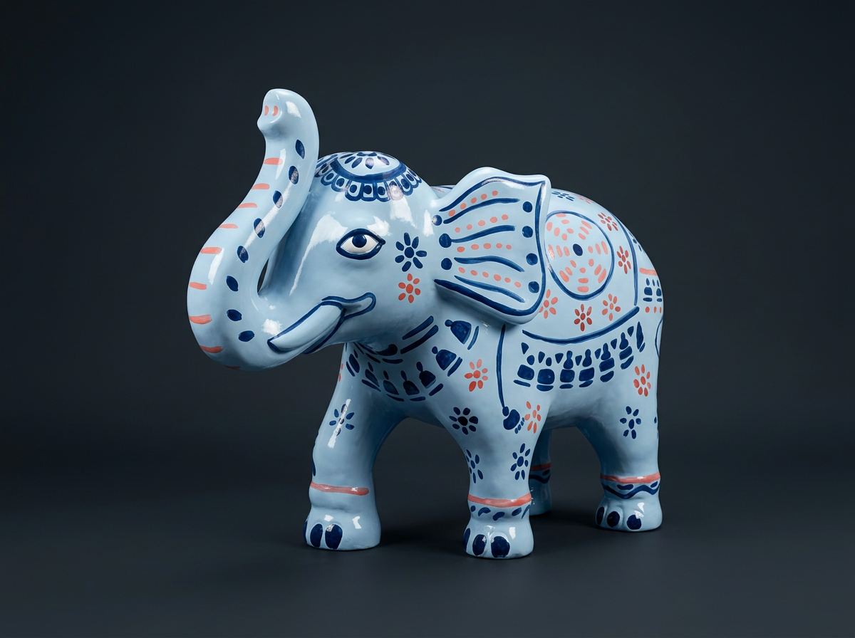 Powder Blue Elephant in Blue & Coral