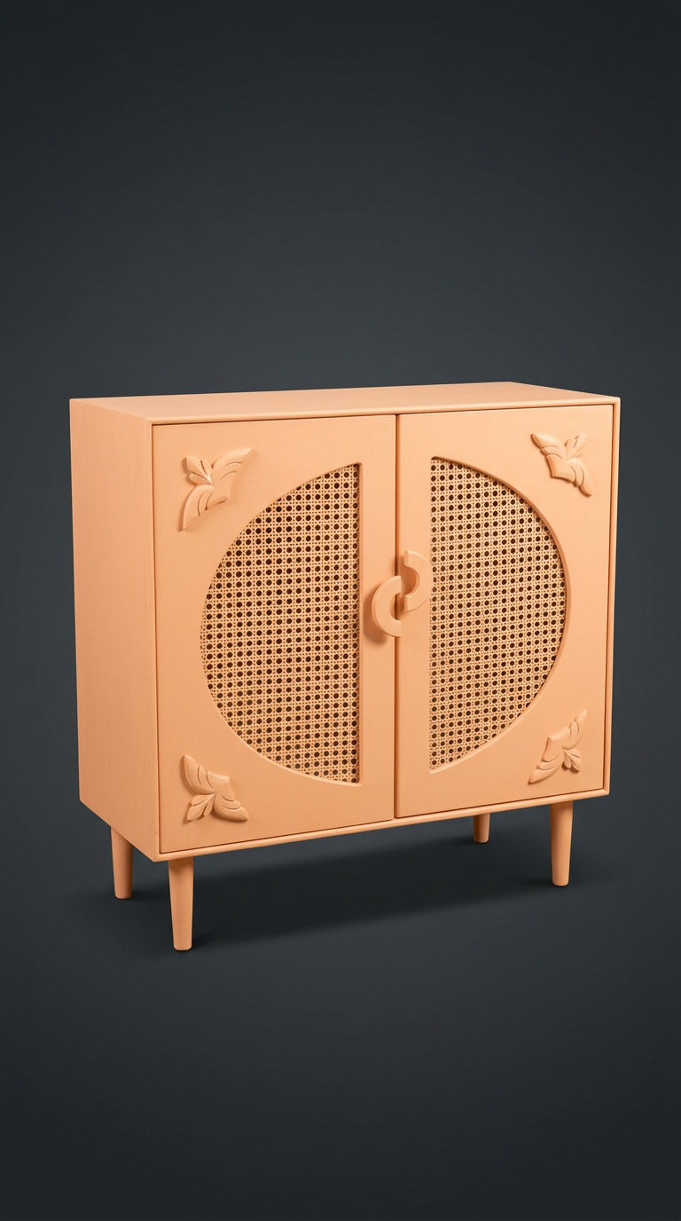 Cane Round Cabinet in Soft Peach