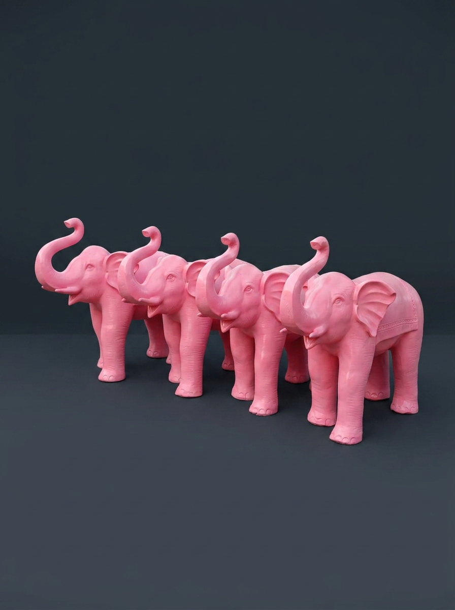 Raised Trunk Elephants in Rose Pink