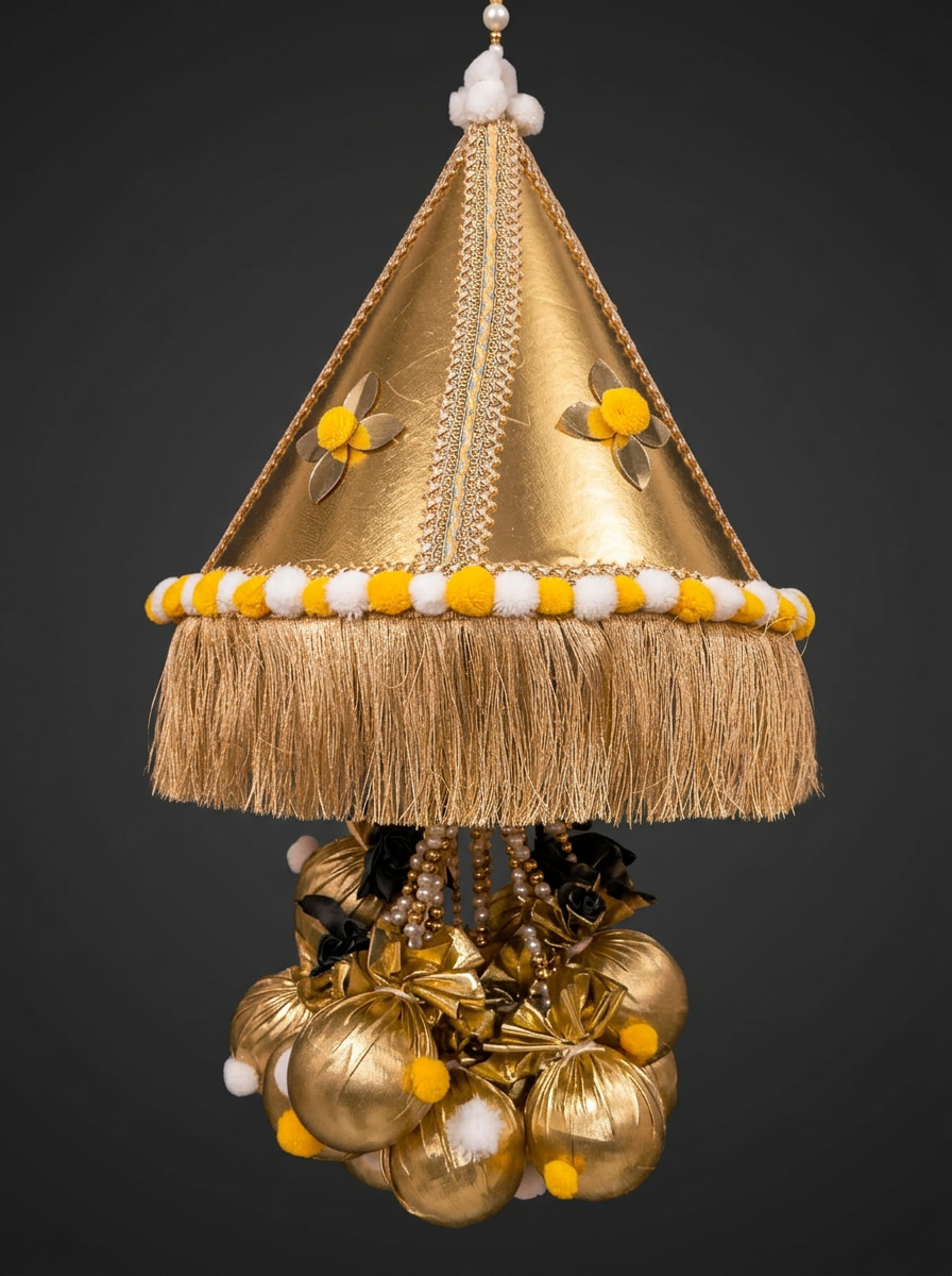 Gold Cone Jhoomar in Metallic Gold