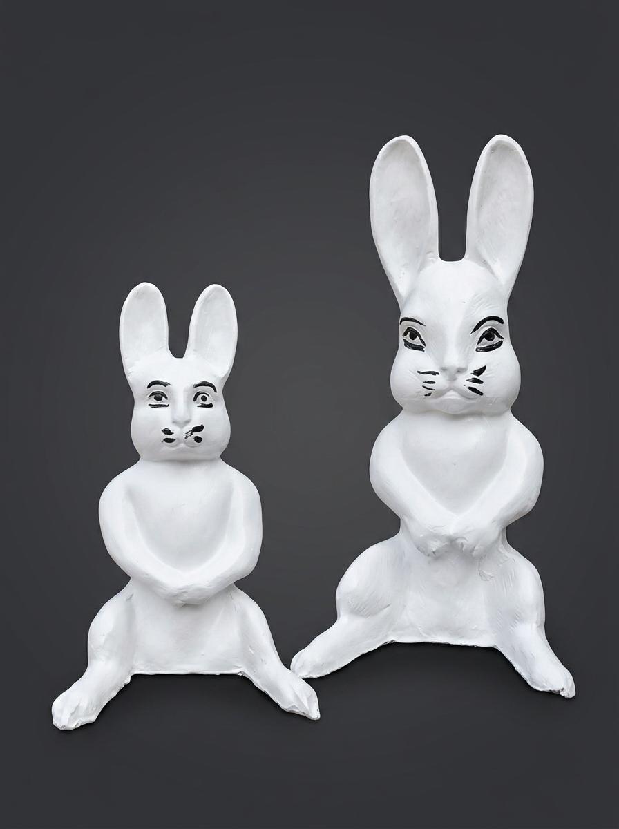 Painted Bunny Pair in Matte White