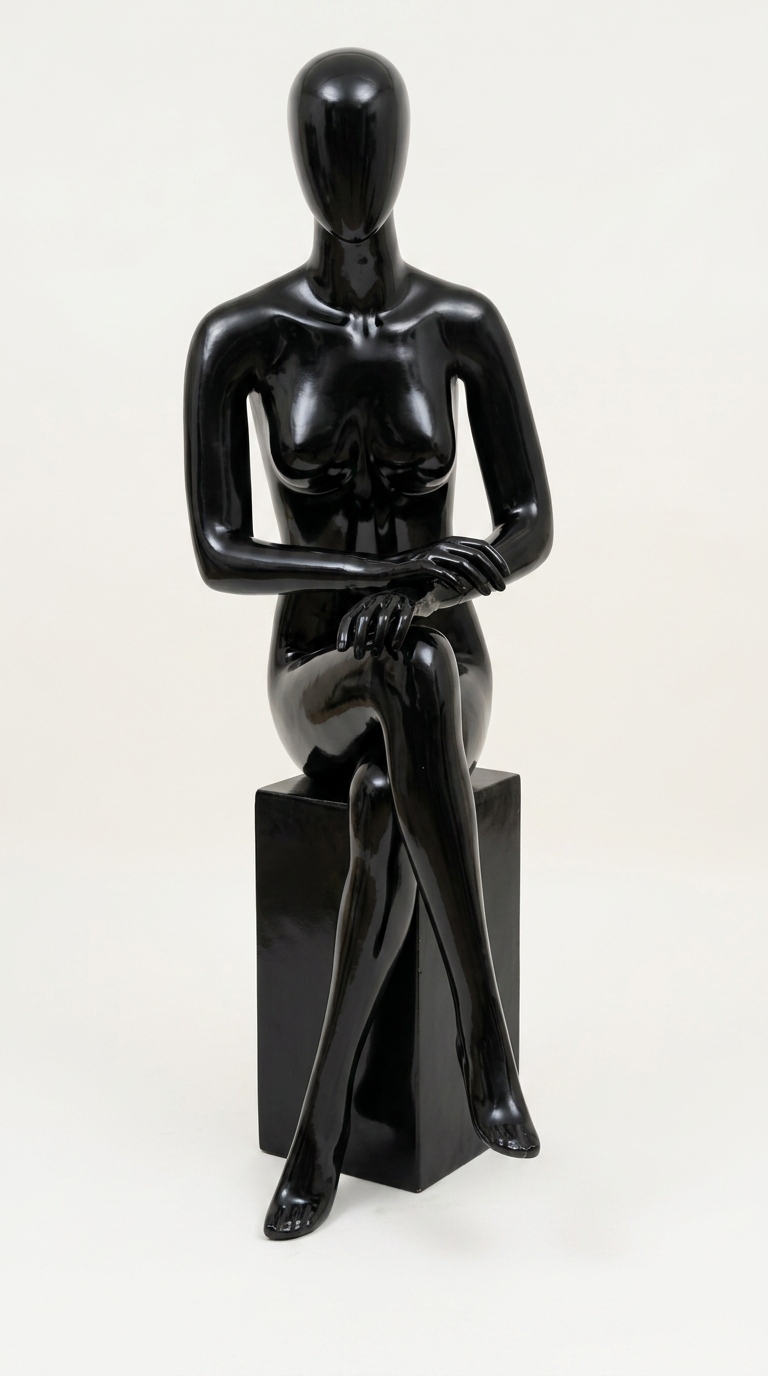 Glossy Black Seated Female Mannequin
