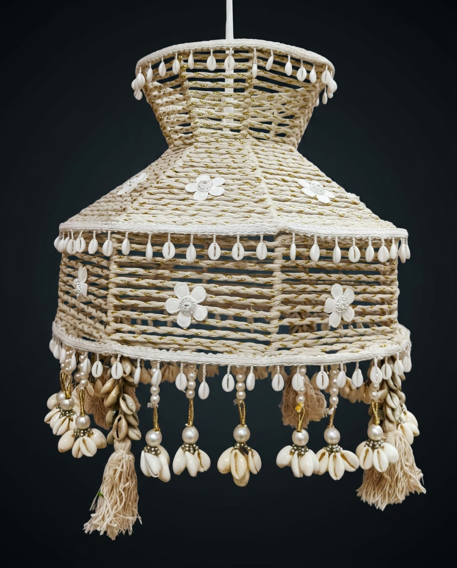 Cowrie Shell Lantern in Natural Jute