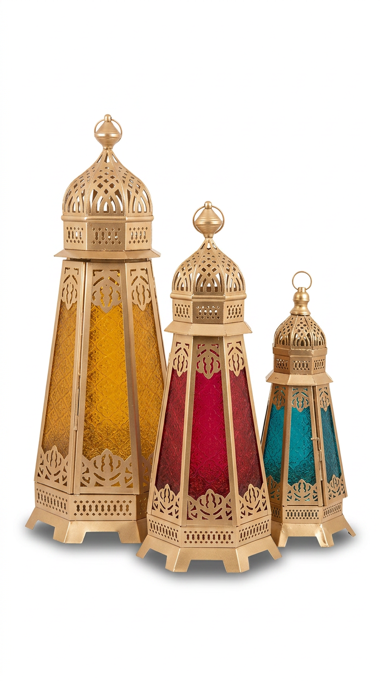 Moroccan Gold Lantern Trio