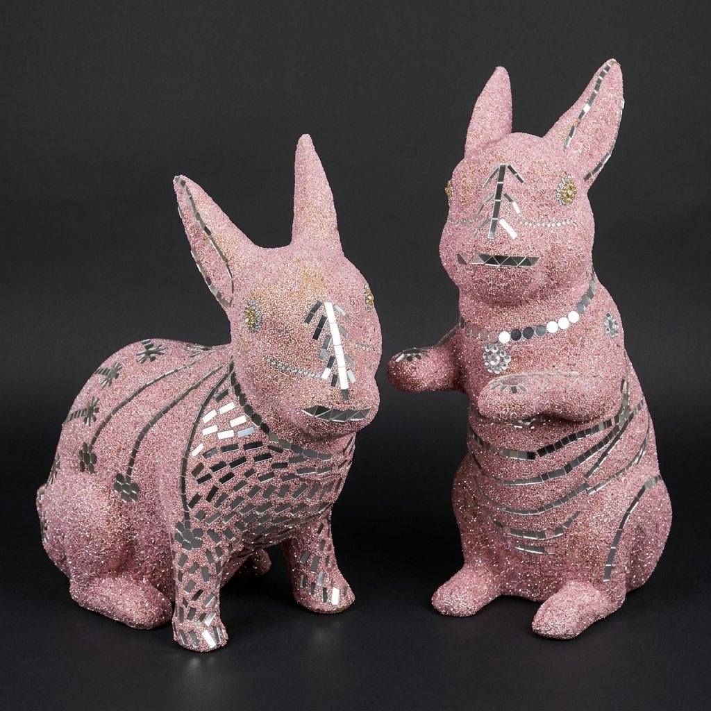 Pink Mosaic Rabbit Set