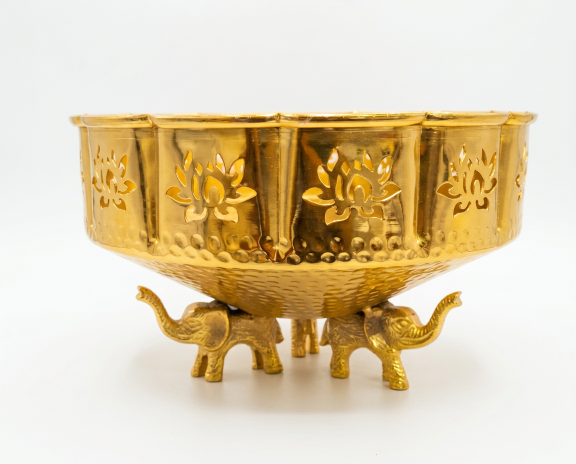 Golden Lotus Urli Bowl with Elephant Base