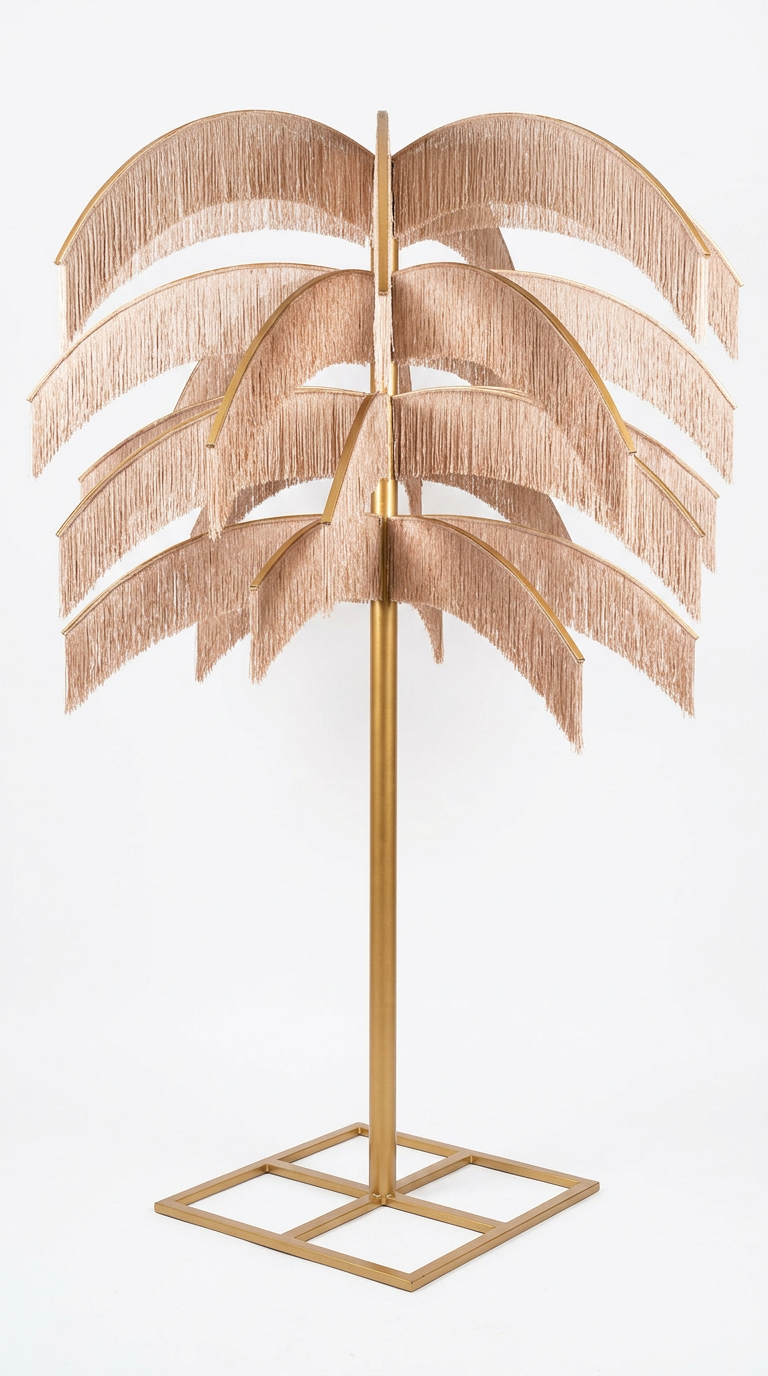 Golden Fringe Palm Tree Floor Lamp