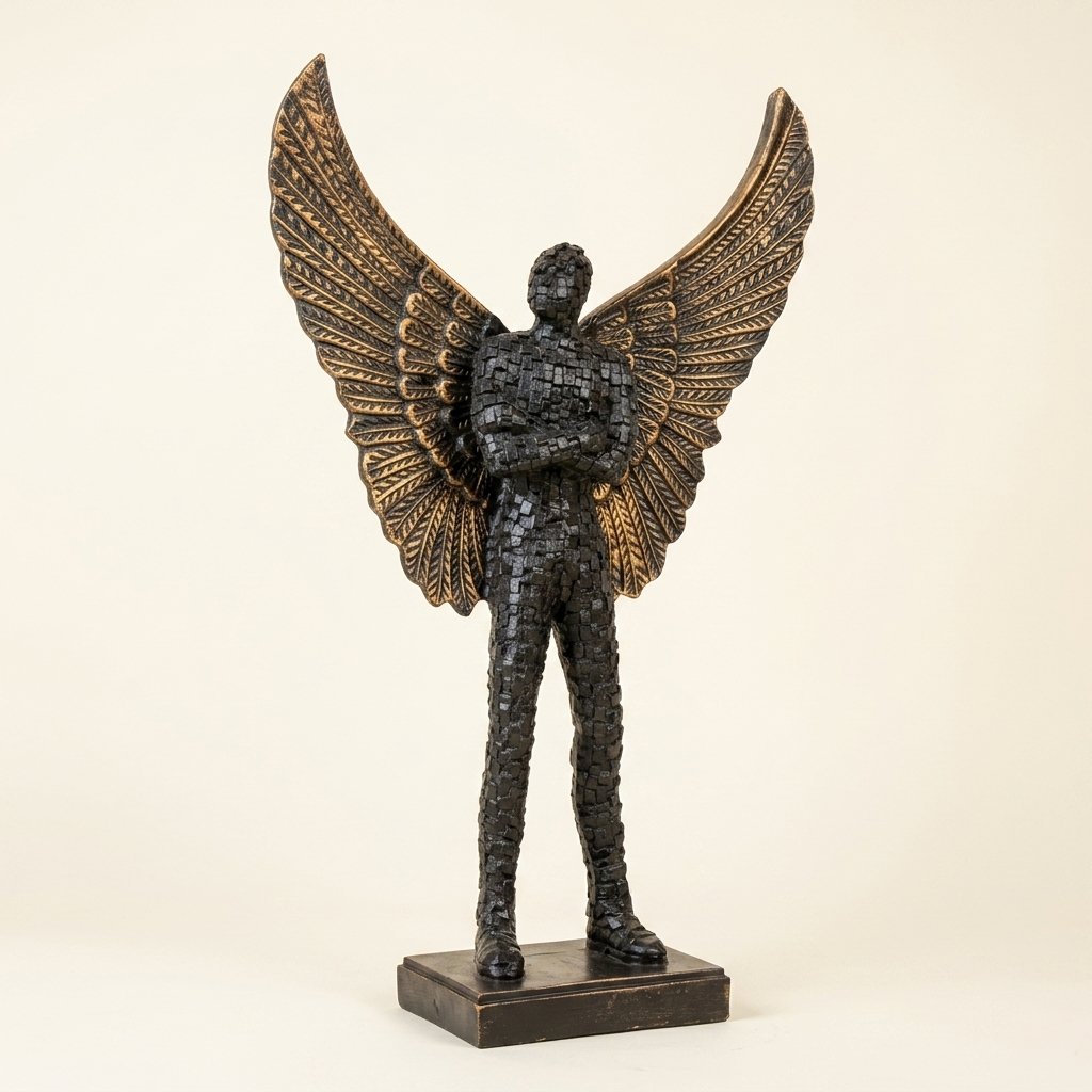 Winged Mosaic Man Sculpture