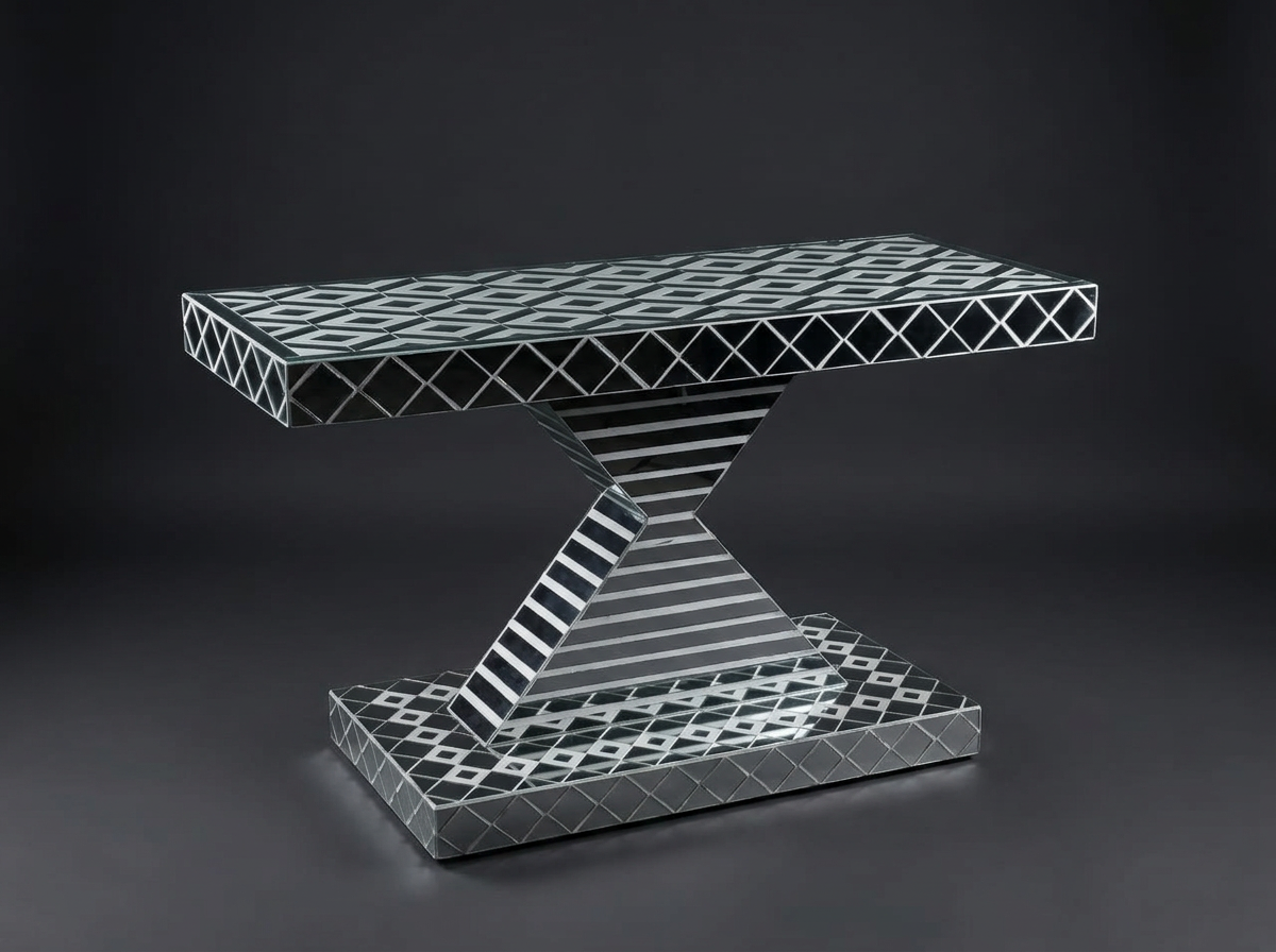 Diamond Mirror Console in Silver Mirror