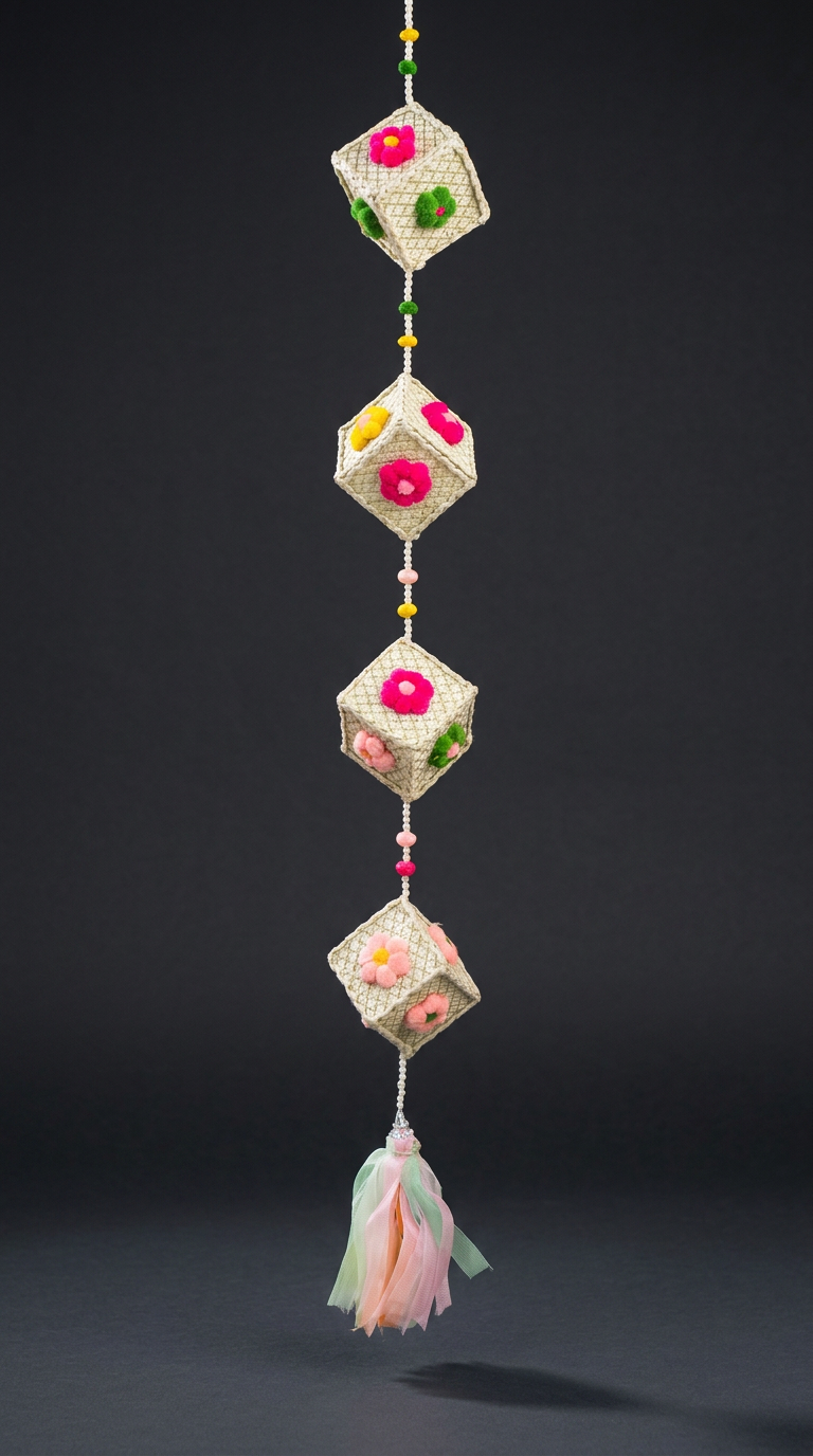 Woven Cube Latkan in Natural & Blossom