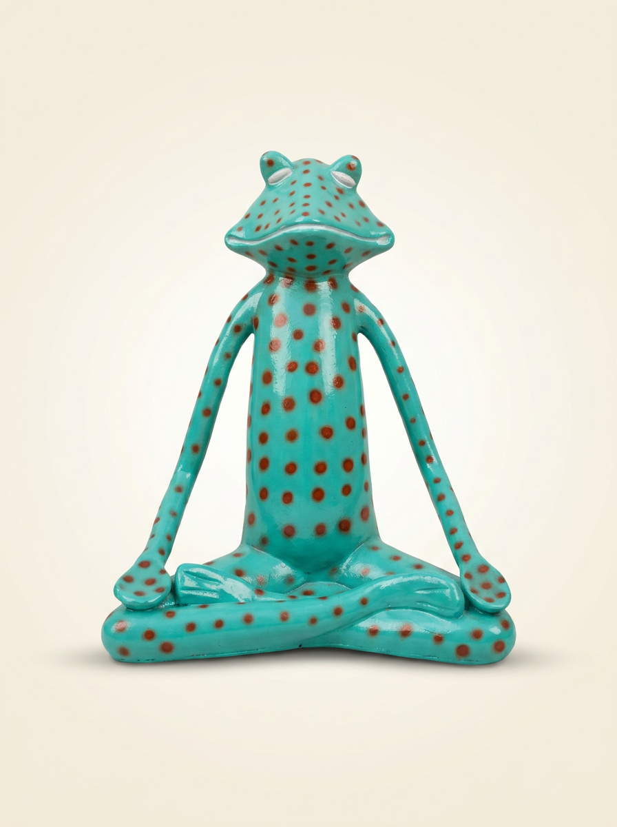 Meditating Frog in Turquoise & Coral