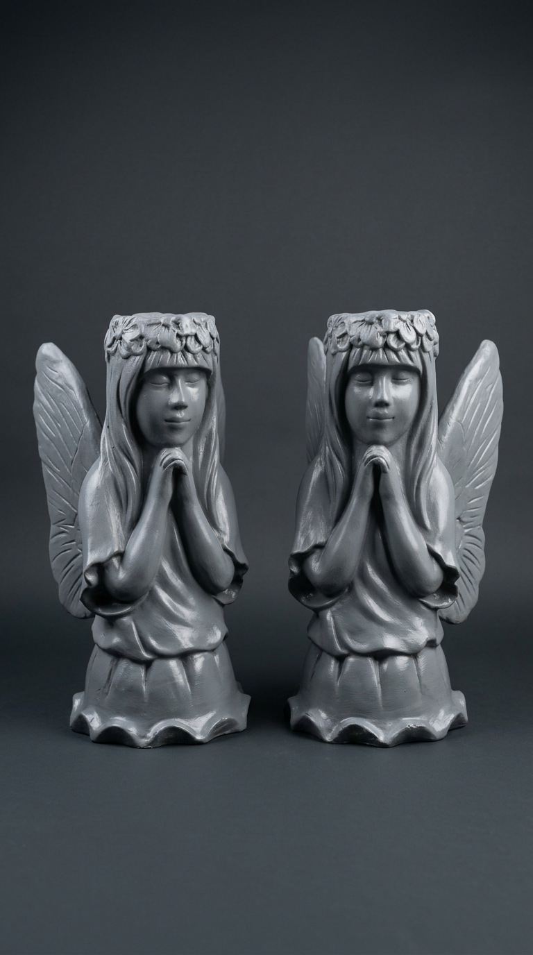 Grey Praying Angel Planter Bust Pair