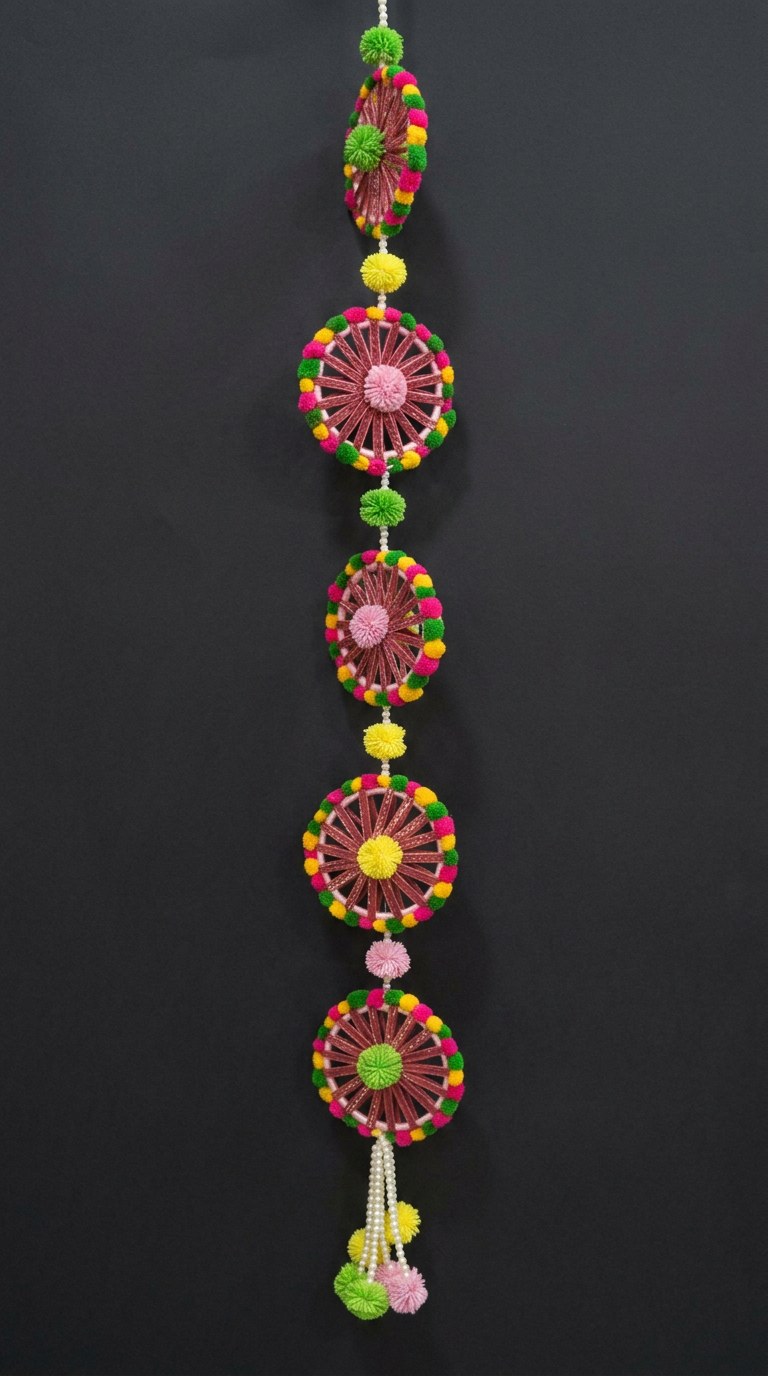 Pom Wheel Latkan in Rose & Multicolour